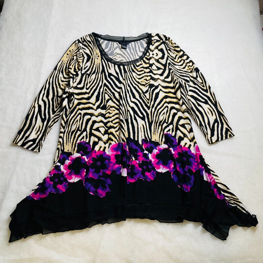 Investments Womens Multicolor Floral Print Asymmetrical Hem Tunic Top Size 2X